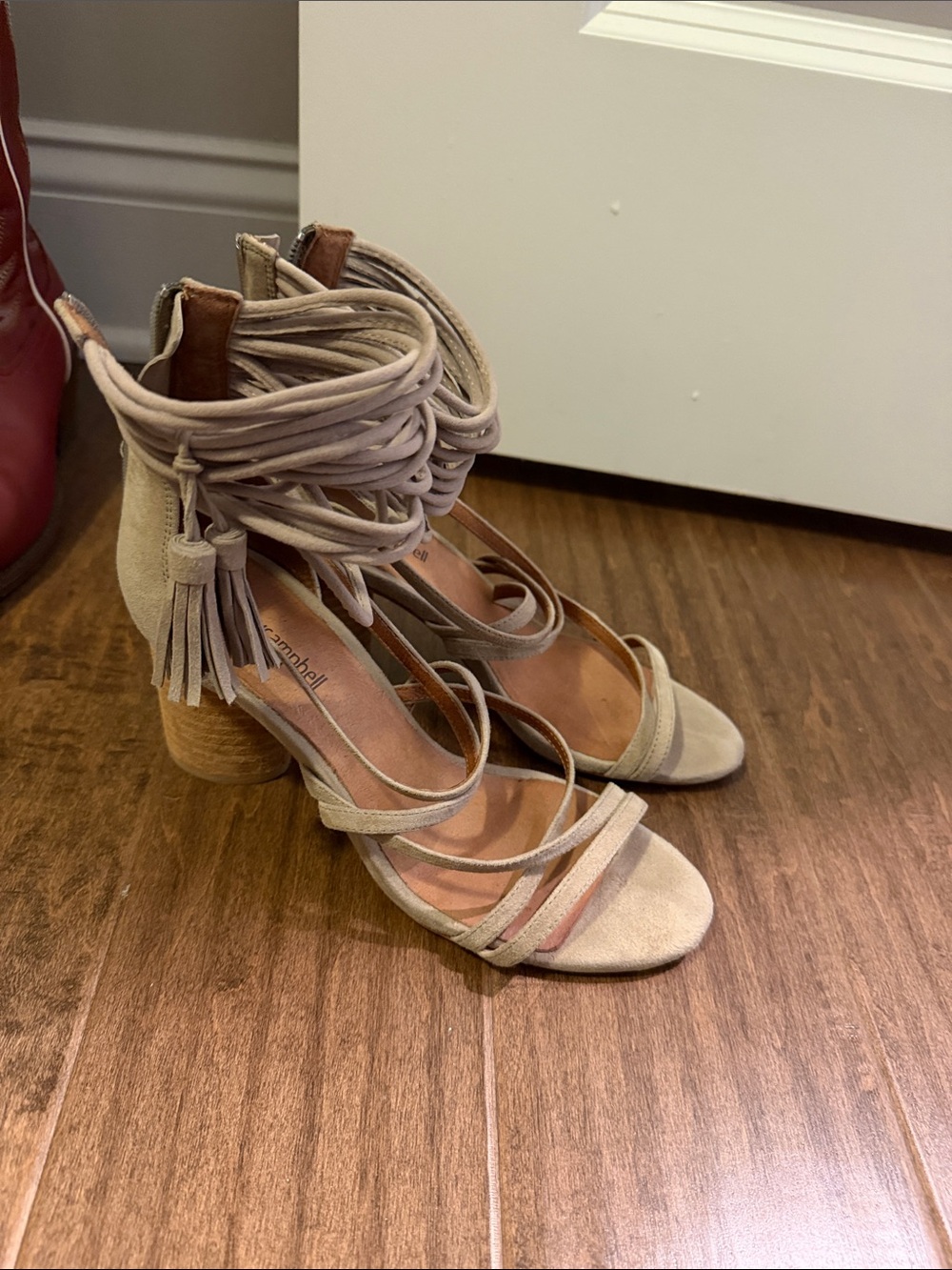 Jeffrey Campbell Beige Suede Wrap-Tie Block Heel Sandals
